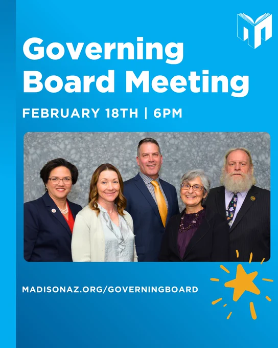 Image: Governing board meeting tonight with a link to http://madisonaz.org/governingboard