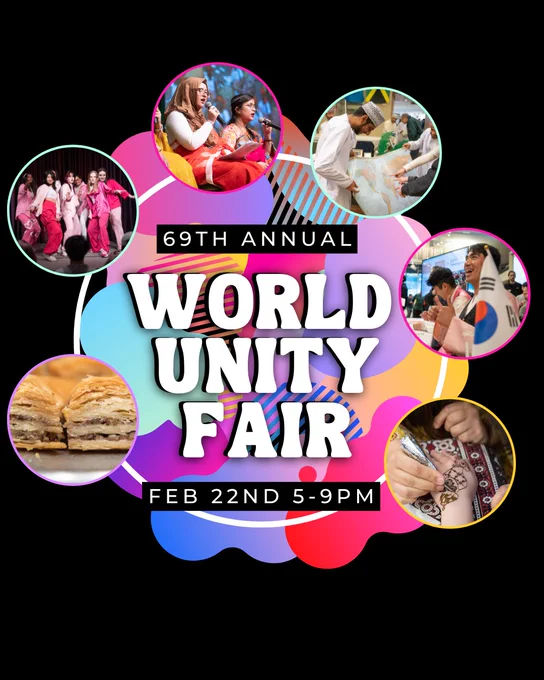 69th annual world unity fair on Feb. 22 from 5 to 9 pm