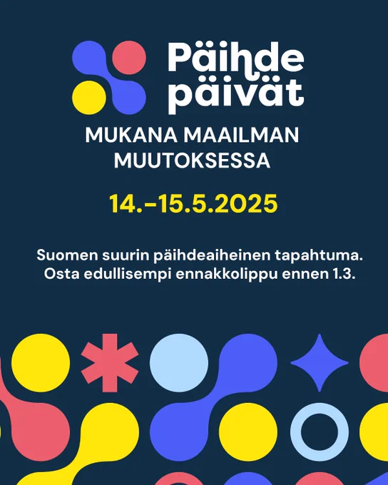Mukana maailman muutoksessa. 14.-15.5.2025. Suomen suurin päihdeaiheinen tapahtuma. Osta edullisempi ennakkolippu ennen 1.3.