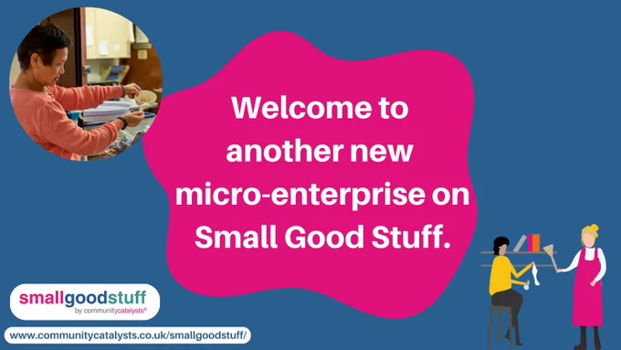 Images of people cleaning with text reading 'welcome to another new micro-enterprise on Small Good Stuff'.