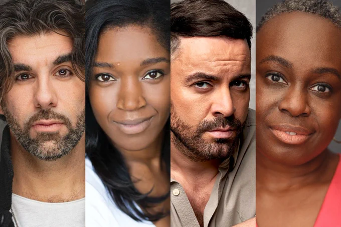 A photo showing four headshots of performers adopting neutral expressions 