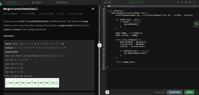 Day - 97 (Merge K sorted linked lists)
