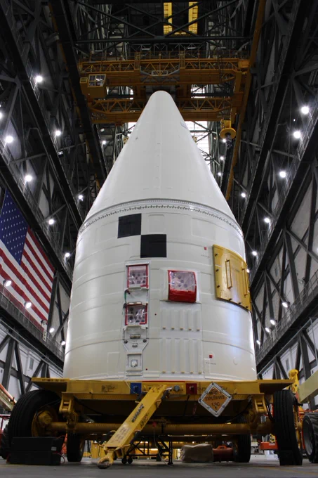 The right forward assembly in the transfer aisle of the Vehicle Assembly Building prior to stacking. 
