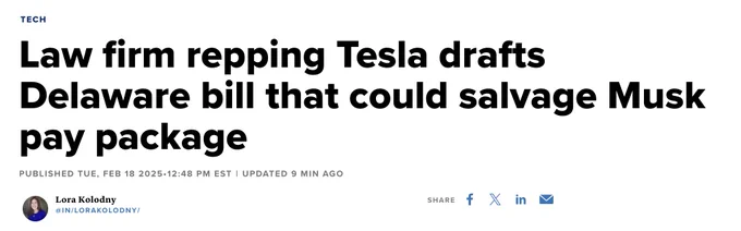 Law firm repping Tesla drafts Delaware bill that could salvage Musk pay package