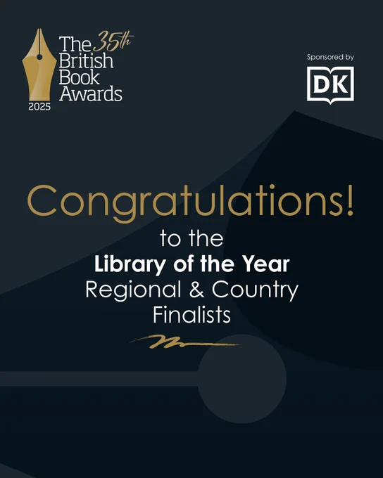 A dark grey asset with the outline of the Nibbie in the background. Text reads: Congratulations! to our Library of the Year Regional & Country Finalists