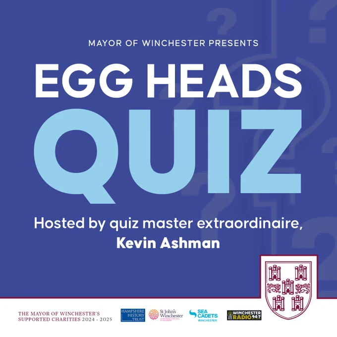 poster saying eggheads quiz with a small crest on the bottom right of the image 