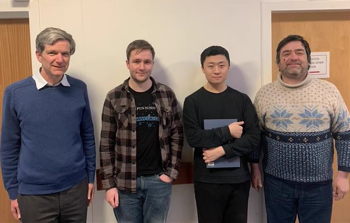 From left to right: Prof Ifor Samuel, Angus Johnson, Yichen Wang, Dr Jean Charles Ribierre.