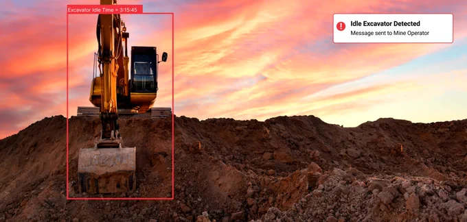 Computer vision detecting an excavator's idle time on a mine site.