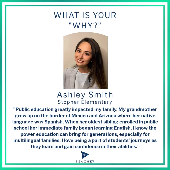 What is your "why" for teaching post from Ashley Smith of Stopher Elementary.