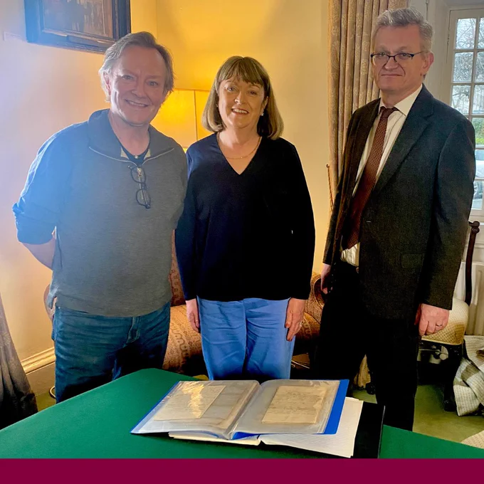 Emmy Award-winning producer Mike Mathis pictured with Helen Hayes Sweeney and Prof Brendán Mac Suibhne at the University of Galway