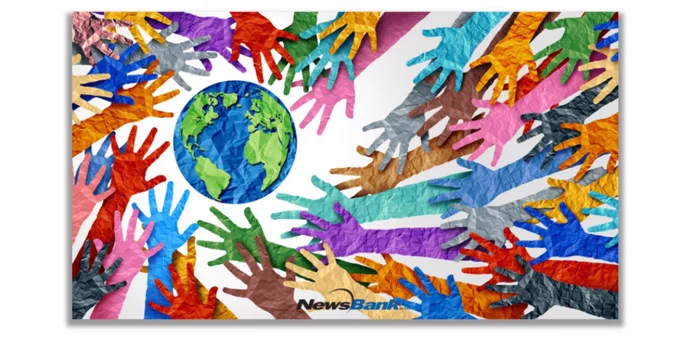 globe with colour paper hands