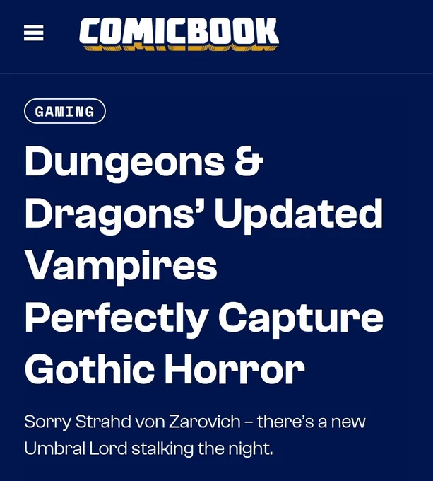 Comicbook.com headline: "d&d's updated vampires perfectly capture gothic horror"