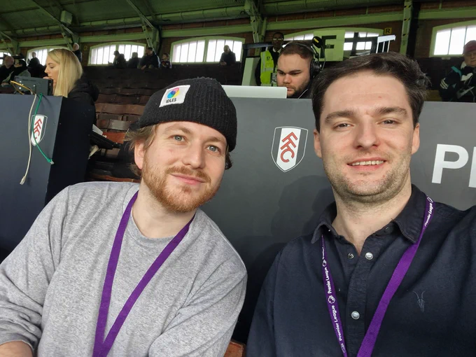 Selfie of commentators Harry and Sam pre-match 