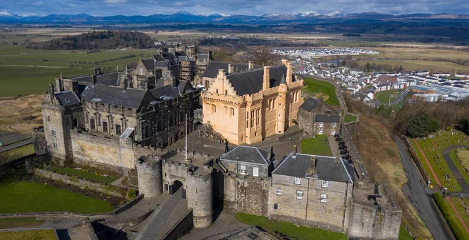 An aerial view of Stirling Castle from the front.