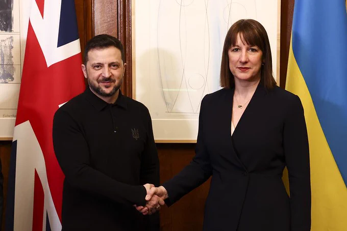 Chancellor Rachel Reeves meet Ukraine's President Volodymyr Zelenskyy in 11 Downing Street.