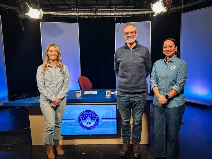 VNET's Brian Marshall on the set of the Millcreek Government Channel for an interview with Millcreek Township. 
