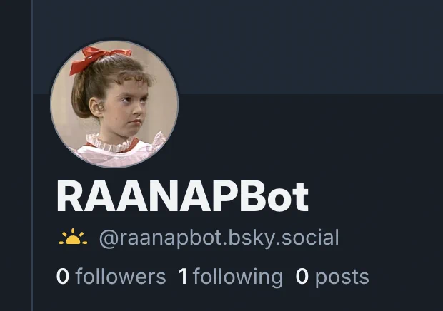 Screenshot of raanapbot blue sky account