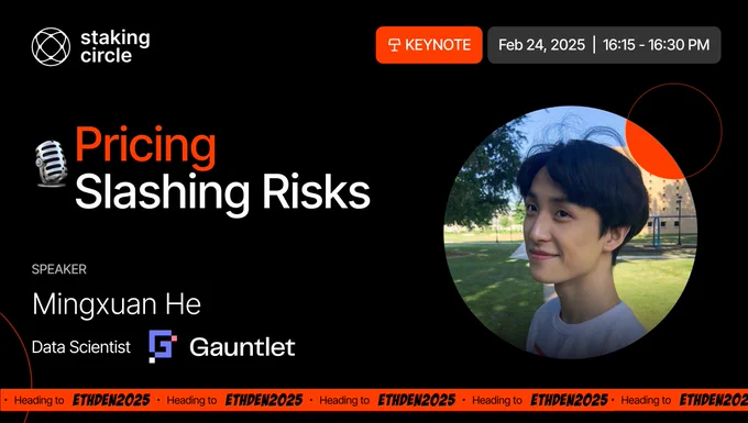 Event banner for "Restaking Circle," a side event at ETHDenver 2025, held on February 24, 2025, from 12 PM to 7 PM in Denver, Colorado.