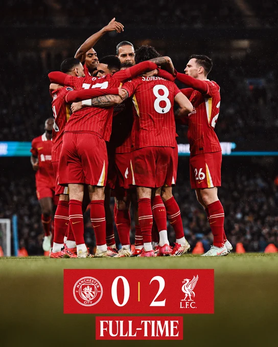 Full-time graphic for Manchester City vs Liverpool.

The final score is Manchester City 0-2 Liverpool.