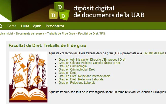 Capçalera dels TFG de la Facultat de Dret al DDD