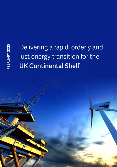Report cover with text: Delivering a rapid, orderly and just energy transition for the UK Continental Shelf