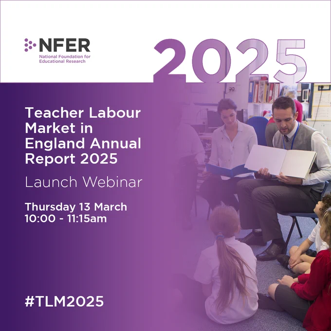 Image inviting everyone to sign up for our Teacher Labour Market in England Annual Report 2025 Launch Webinar, taking place on March 13 @ 10am.

Sign up at bit.ly/3QuDxuP