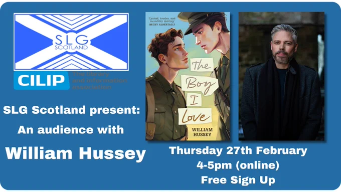 A promo poster for an online librarian event with William Hussey on Thursday 27th Feb 2025 at 4pm. Sign up link in the post.
