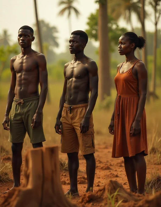 Youth amidst tree trunks scared of environmental change