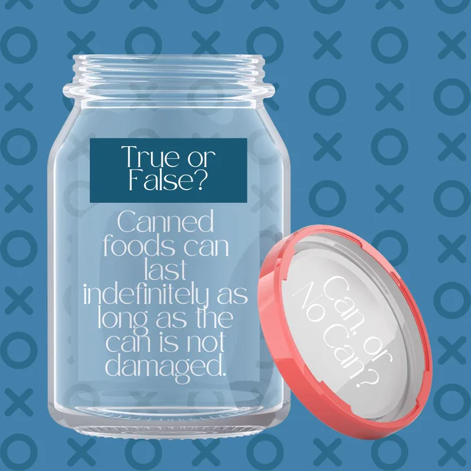 True or False? Canned foods can last indefinitely as long as the can is not damaged.
