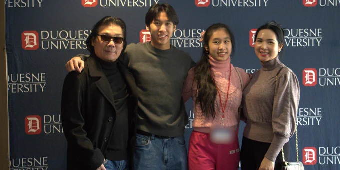 Family photo at Admitted Students Day 2025.