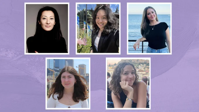 Headshots of Mukhayyokhon Azamova, Carrie Wang, Elle Baker, Fiona Garvey, and Ava Lockman