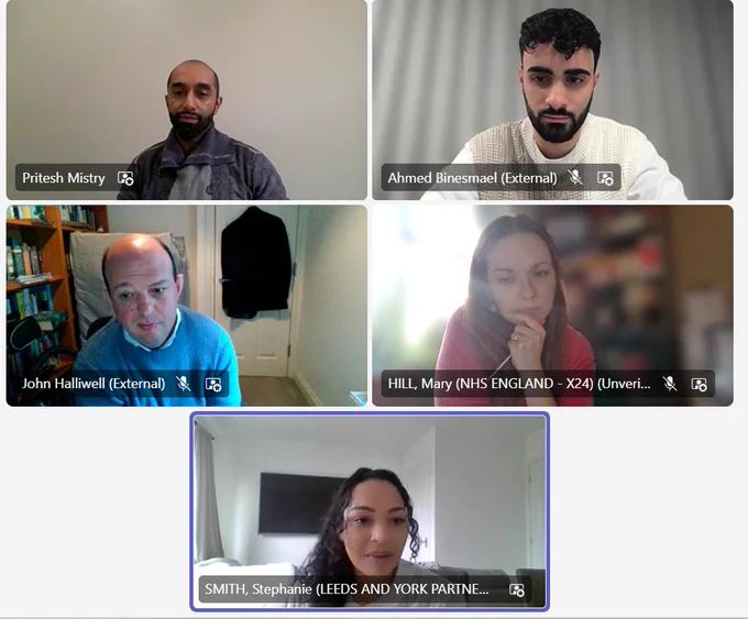 Screenshot of five people on a Teams call speaking at our webinar.
