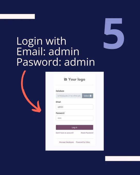 Login with
Email: admin
Pasword: admin