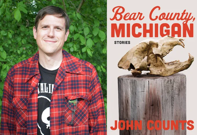 Author John Counts on the left; Bear County, Michigan book on the right.