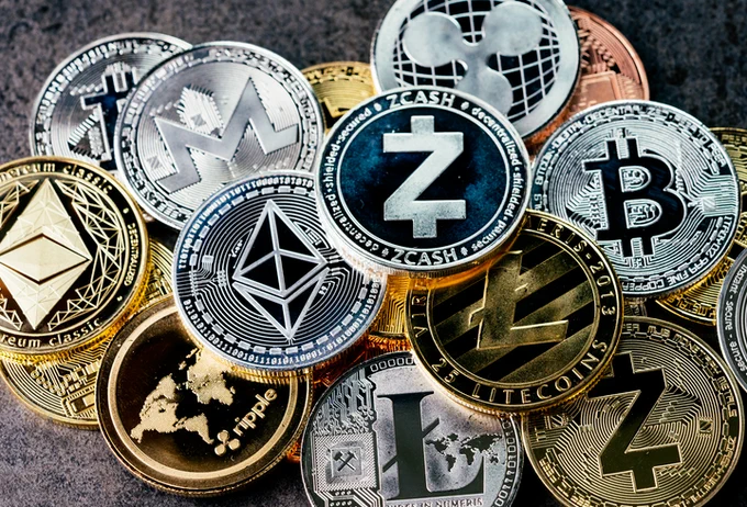 Pile of crypto currency.