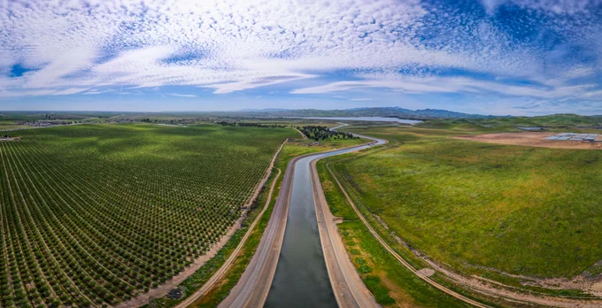 Aerial photo of the Delta Mendota Canal and farmland