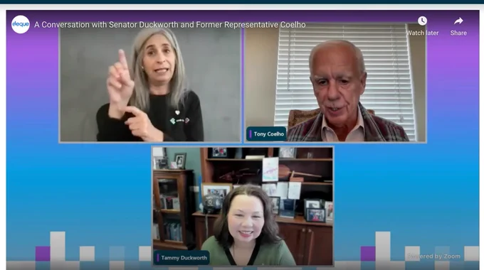 Tammy Duckworth and Tony Coelho presenting virtually from axe-con