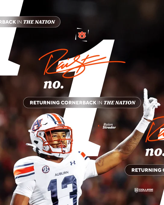 Raion Strader graphic stating he's been listed as the ninth-best player in college football returning this fall via College Sports Network.