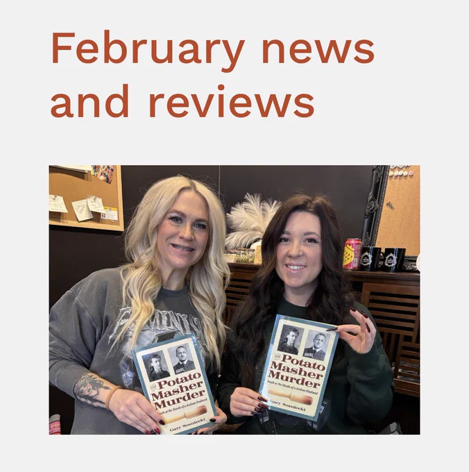 February news and reviews with photo of booksellers.