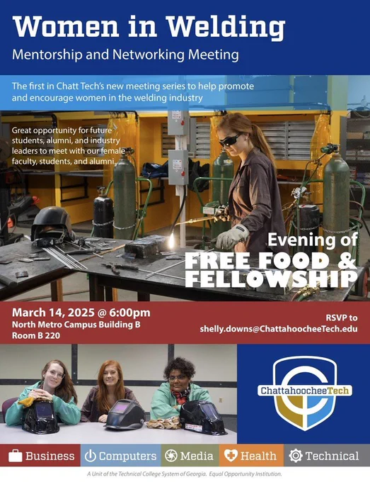 Welding networking and mentorship meeting on March 14 at Chatt Tech's north metro campus building B