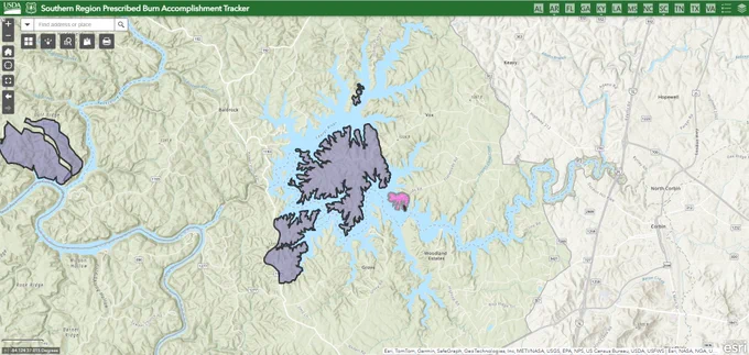 Screenshot of Southern Region Prescribed Burn Accomplishment Tracker highlighting the Flatwoods Picnic Area prescribed burn unit.