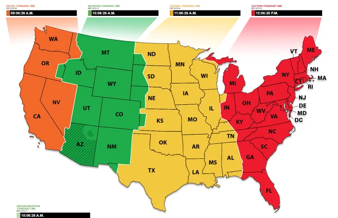 A National Institute of Standards and Technology map of the current time in time zones across the United States. (Photo Credit: National Institute of Standards and Technology)