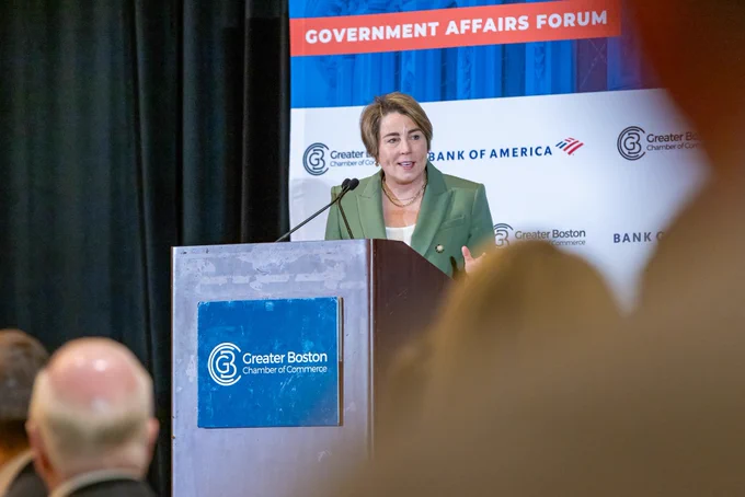 Governor Healey at Boston Chamber event.
