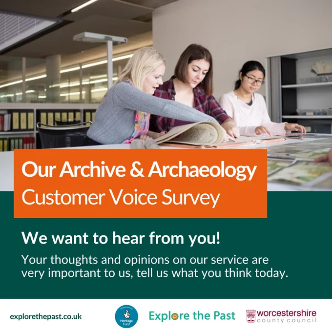 Three people looking at a map with text advertising a customer voice survey.