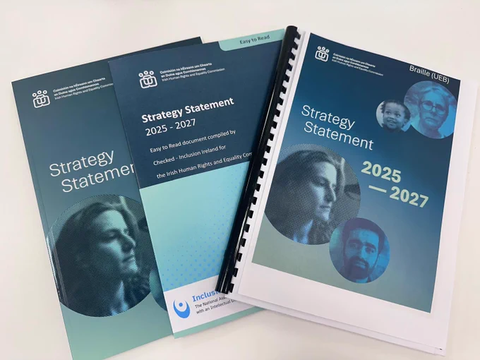 3 versions of IHREC Strategy Statement, including Easy to Read and Braille