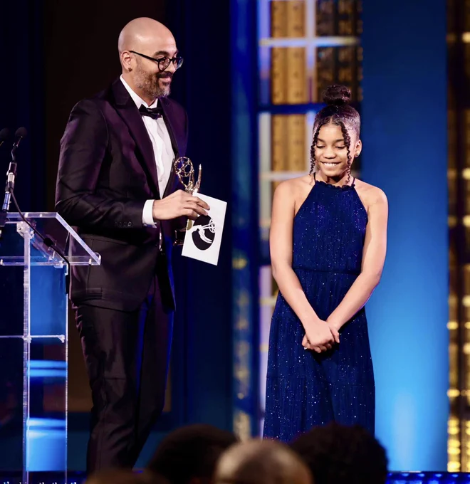 Romeo Lucchesi accepts Emmy Award with daughter Nala Lucchesi
