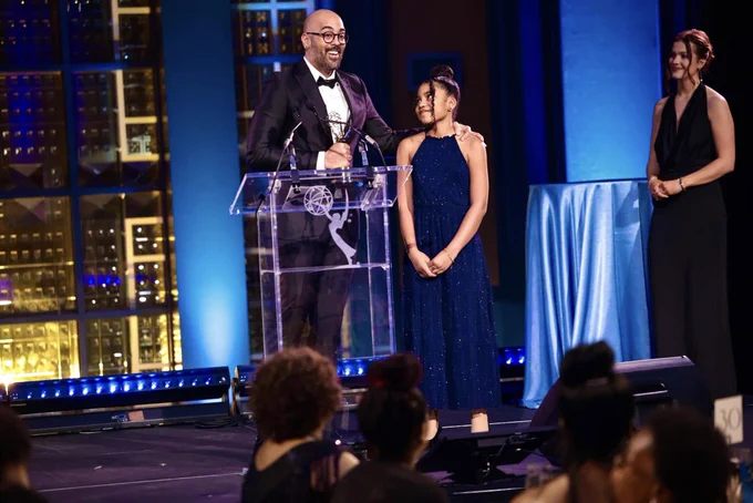 Romeo Lucchesi accepts Emmy Award with daughter Nala Lucchesi