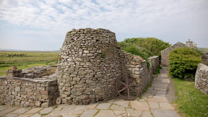 View of old kiln building at Kirbuster Farm Museum, Orkney