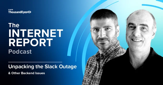 A blue graphic featuring The Internet Report podcast title and photos of the two podcast hosts.