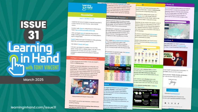Graphic showing thumbnails of the contents of Issue 31 of the Learning in Hand Newsletter